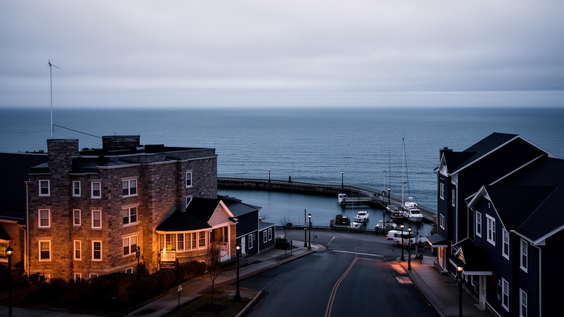 Atlantic Canadian municipal community beside a harbour